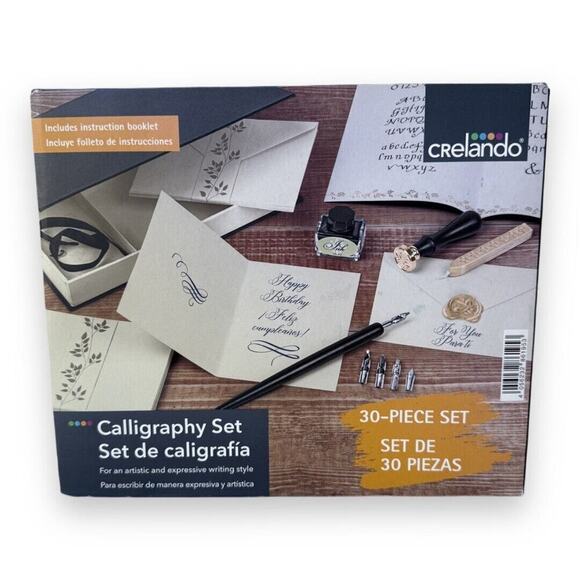 NEW CRELANDO 30pc CALLIGRAPHY SET Nibs + Notecards + Ink + Stamp + Wax B… - Picture 2 of 12